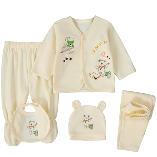 FITFIFTH POD Unisex Baby Clothes 5 Piece Layette Sets Cotton Newborn Clothes Gift Set For 0-3 Months