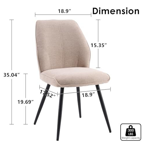 Image of Rowill Dining Chairs Set of 2, Modern Upholstered Kitchen Chairs with Back, Metal Legs, Mid-Century Armless Dining Table Chairs for Dining, Kitchen Room, Cafeteria, and Living Room, Linen, Cream