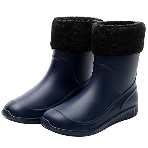 Image of ANUFER Men's Mid-Calf Snow Rain Boots Outdoor Waterproof Gardening Farm Boots with Removable Fluff Lining