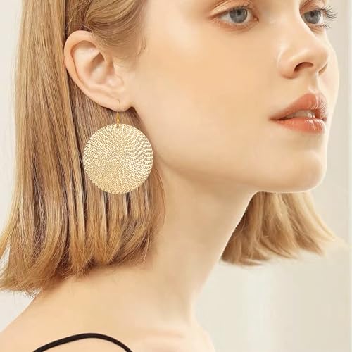 Anmpab Boho Large Disc Earrings for Women Vintage Geometric Hammered Round Circle Drop Dangle Earrings Statement Jewelry2