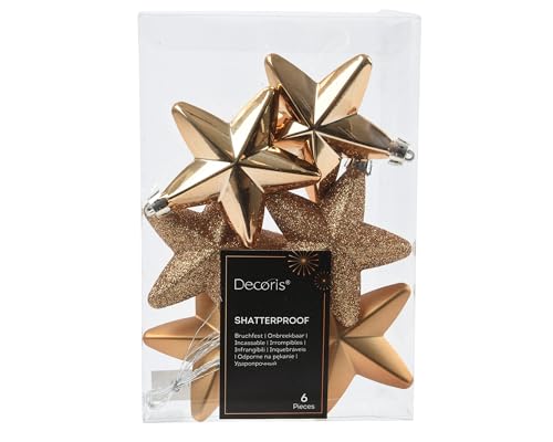 Kaemingk Christbaumschmuck Sterne Kunststoff 7cm x 6 Stück - bruchsichere Christbaumkugeln Weihnachtskugeln Weihnachten - Weihnachtsbaumschmuck - Pekanuss Braun