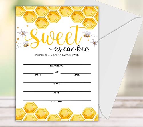 Geuro Baby Shower Invitations, Sweet bee Fill In Invites Cards wih Envelopes, Set of 25.