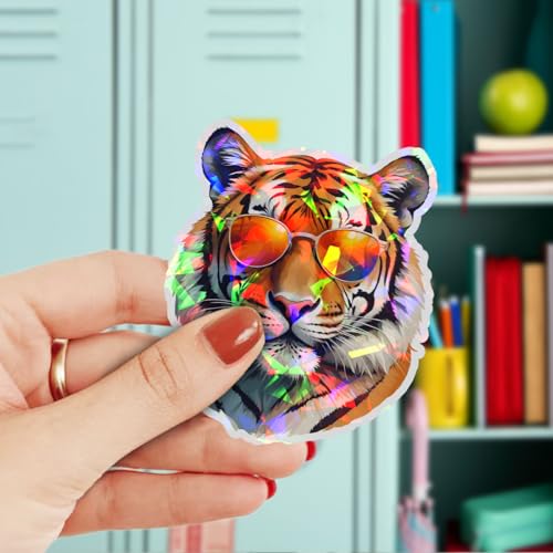 Image of (3Pcs) Cool Tiger Sticker, Tigers Sunglasses Sticker, King Animal Decal, Tiger Face Stickers, Ti-ger Bumper Vinyl Decal - Stickers for Laptop Water Bottle Phone Car Window Helmet (Hologram 3 inch)