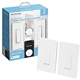 Merkury Innovations 3-way Smart Light Switch, 2.4 Ghz Wi-Fi, Neutral Wire Required, Voice or Touch Control Compatible with Alexa and Google Home, Dimmable, Programmable, White, 2-Pack