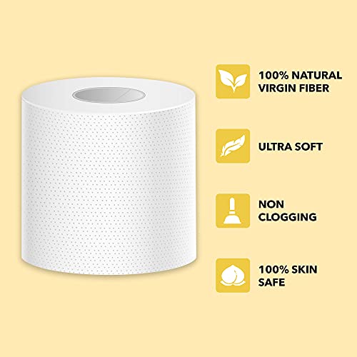Image of Mondo Toilet Roll Tissue (2 Ply, 350 Pulls) | Pack of 4 Rolls | 100% skin safe FDA approved, OBA free | Septic-safe bath tissue | Compatible with all dispensers | Toilet Tissue Paper Roll