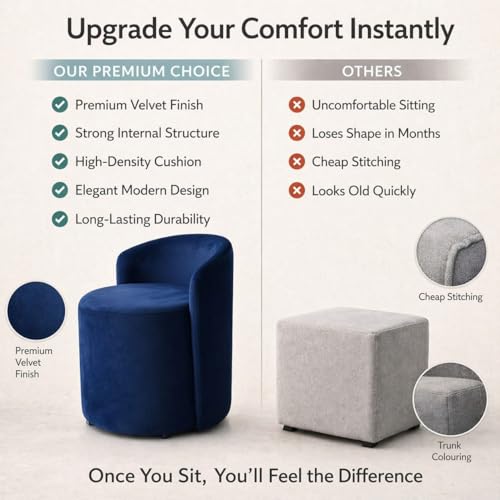 Image of Jaico Wood Seating mudda Puffy Stool Chair for Living Room, Dressing Table, Office, Home Decor, Ottoman pouffes, Sofa Type, and Large .Ottoman and Chair Combined into one (Blue)