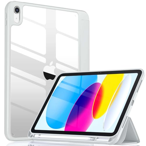 Image of Wenlaty Compatible with iPad (A16) 11th Generation Case 11 Inch 2025, for iPad 10th Generation Case 10.9 Inch 2022 with Pencil Holder, Trifold Stand Protective Clear Back, Auto Wake /Sleep, White