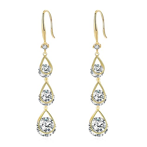SBLING Cubic Zirconia Wedding Earrings for Brides Bridesmaids, Bridal Dangle Earrings, Crystal Drop earrings for Women Jewelry Gifts