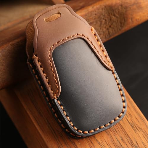 Image of Keyzone Dual Leather Key Cover for Toyota Fortuner, Legender, Land Cruiser, Innova HyCross 3 Button Smart Key (Black-Brown)
