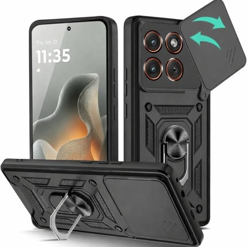 Image of Heavy Duty Back Case Cover for Moto Edge 70 5G, Shockproof Moto Edge 70 Back Cover, Ring Case with Kickstand and Camera Protection Shutter - Black
