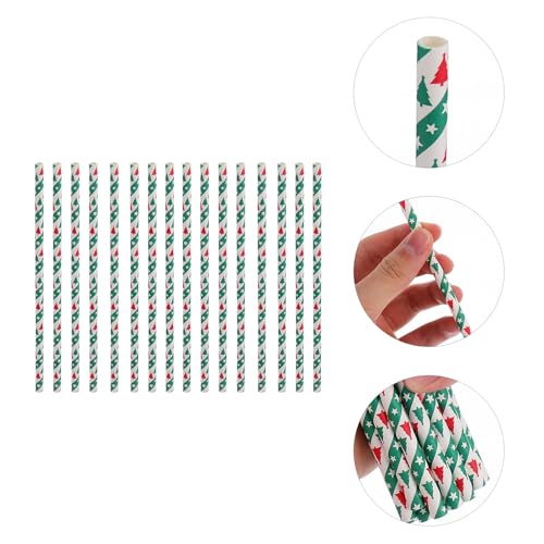 50 pitillos de papel verdes con diseño navideño miniatura 6