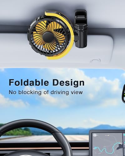 Ventilador de coche USB recargable con pinza para parasol y mango 8