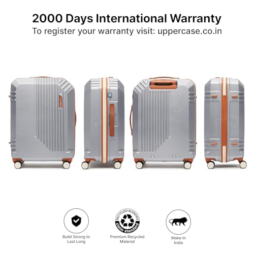 Image of uppercase Vector(Medium) 65cm, Check-in Sustainable Trolley Bag, Hardsided Anti-Scratch 8 Wheel Double Spinner Luggage, TSA Lock & Anti-Theft Zippers, Suitcase for Unisex, 2000 Days Warranty(Silver)