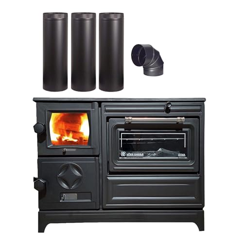 Colorful Cast Iron Wood Stove Pipe Set | 3 Straight Pipes + 1 Elbow Pipe | Durable Cast Iron Construction | Compatible with Wood Burning Stoves | Village House Cabin Stove Accessory