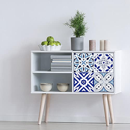 Stick on Tiles Duck Egg Blue White Tile Stickers PVC Self Adhesive Wall Tiles Heat Resistant Tile Stickers for Kitchen Bathroom Waterproof Peel and Stick Floor Tiles Tile Paint 10x10cm