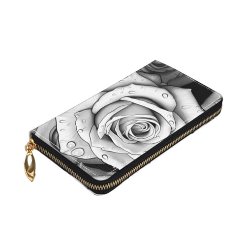 Black White Rose Women's Wallet Large Capacity Credit Card Holder Zip Phone Clutch Ladies Travel Purse3