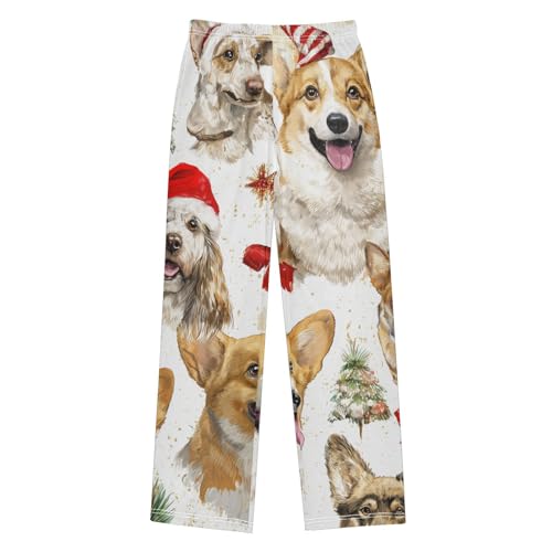 ZZXXB Christmas Puppy Dogs Print Boys Long Pants Soft Trousers Elastic Waist Kids Lounge Bottoms with Pockets S-XL