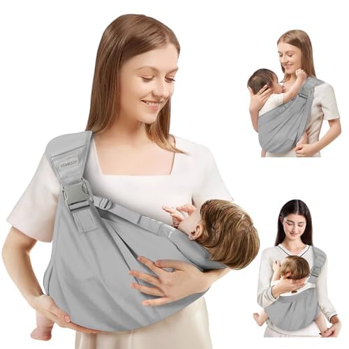 Image of Baby Sling Carrier Newborn to Toddler,Updated Adjustable One Shoulder Labor-Saving Baby Holder Carrier,Tollder Sling Carrying 7-45 lbs（Gray）