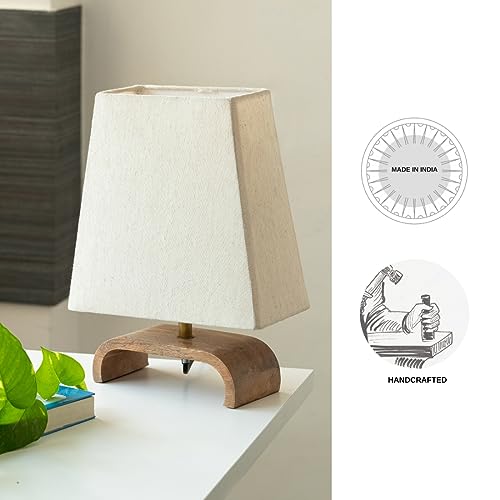 Image of ExclusiveLane 'Geometry' Mango Wooden Table Lamp for Bedroom (13.1 Inch, Without Bulb, Pack of 1) | CFL /LED Table Lamp for Living Room Decoration Bedside Lamp Bedside Lamps for Bedroom Bed Side Lamp