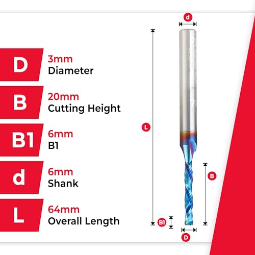 Image of Amana Tool 48302-K CNC SC Spektra Extreme Tool Life Coated Compression Spiral 3mm D x 20mm CH x 6mm SHK x 64mm Long Router Bit