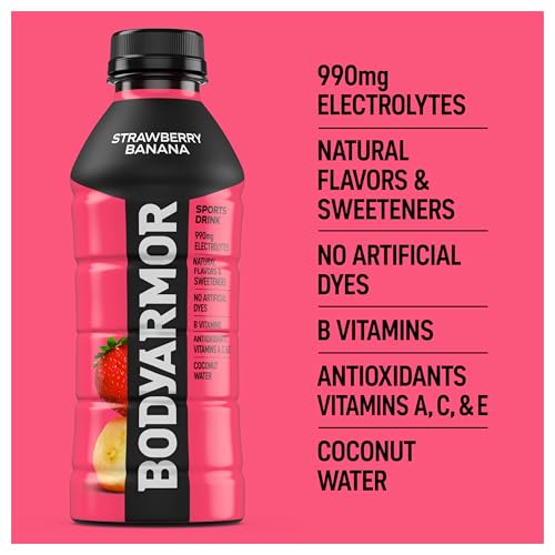 BODYARMOR Sports Drink Sports Beverage, Strawberry Banana, Natural Flavors With Vitamins, Potassium-Packed Electrolytes, Perfect For Athletes, 20 Fl Oz (Pack of 6)