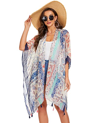 Image of Breezy Lane Women's Kimono Cardigan Summer Swimsuit Coverups Beach Cover Up with Floral Print for Vacation