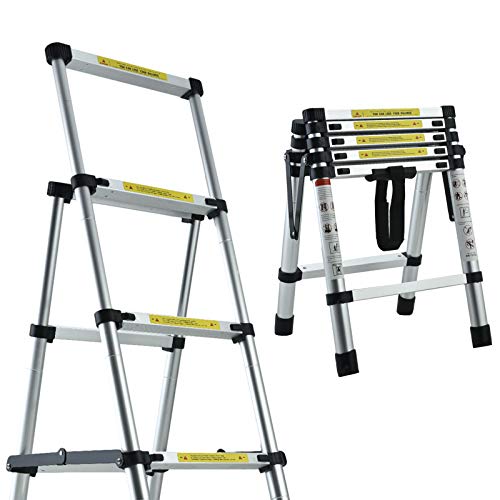 4+5 Step Ladder Aluminum 4.4Ft Telescoping Ladder Lightweight Portable A-Frame Ladders With Arm-Design, 330Lbs Load Capacity Widen Step Pedal Folding Step Ladder Easy To Transport Or Store #TOP4