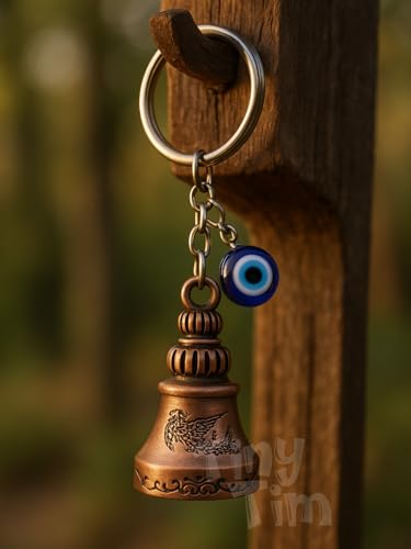 Image of Tiny Tim Guardian Bell with Evil Eye Charm - Protective Motorcycle & Car Accessory - Tibetan-Inspired Design - Wards Off Negative Energy - Ideal Gift for Bikers & Travelers