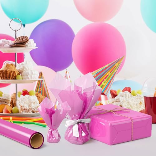 JOYIT Pink Cellophane Wrap Roll (100’ Ft. Long X 17.5” in. Wide) - 2.5 Mil Thick Transparent Red Cellophane Wrapping Paper, Colored Cellophane Wrap for Gift Flower Basket Decoration by JOYIT - Image 5
