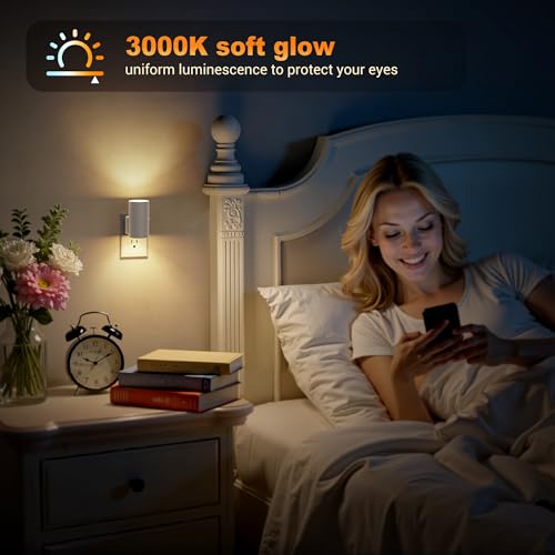 Image of JandCase Night Lights Plug into Wall, Dimmable Gray Night Lights with Dusk to Dawn Light Sensor, Soft White 3000K, 0-100LM Adjustable Brightness Nightlight for Hallway Bathroom, 2 Pack