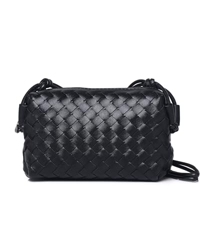 Labair Bolsa de ombro feminina de couro vegano com fecho de zíper., Preto, Small