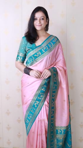 Image of SGF11 Women's Kanjivaram Pure Soft Silk Saree With Unstitched Blouse Piece