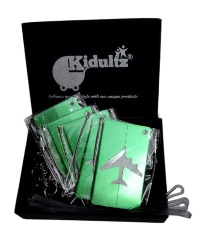 Image of Aluminum Alloy Metallic Luggage Tags Handle Wraps with Stainless Loop Anti-Break for Travel Identification Suitcase Bag Tag, School & Office Bags - Set of 5 (Green)