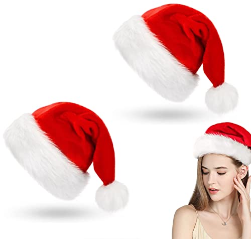 ZHIXUN 2 Stück Weihnachtsmützen,Weihnachtsmütze Erwachsene,Velvet Weihnachtsmützen,Plüsch Weihnachtsmann Mütze Partyhut,für Weihnachtsfeier Dekoration (2 Stück Dicker Fellrand aus Plüsch) Cover