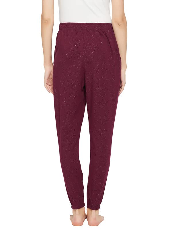Image of Clovia Women's Cotton Splatter Print Joggers In Maroon
