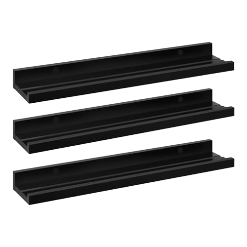 EUGAD 3X Estanterias Pared, Estantes Flotantes Decorativos, Baldas Flotantes Muro para Almacenamiento, Estanteria Negro Esquinero, 60x12x5 cm