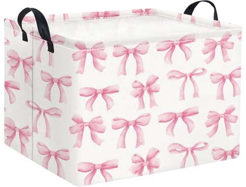 Image of Rectangular Baby Kids Storage Basket for Home Kitchen Girls Cute Toy Storage Bin Organizer Shelf Book Room Decor(Bowknot)