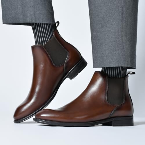 Image of OKKO Mens Chelsea Boots Genuine Leather Dress Boots for Men Classic Stylish Casual Slip On Ankle Boot for Men