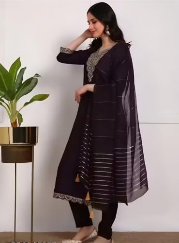 Image of Women's Viscose Rayon Embroidered Kurta Pant Set with Dupatta