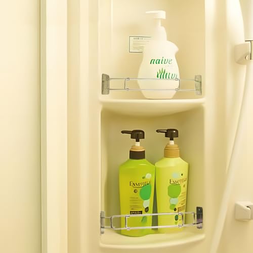 Image of 2 Pcs Rv Shower Corner Storage Length 7.6-13.6 inches,RV Camper Organizer Kit Secure Stick-on Adjustable Bars RV Accessories Closet Rod Hooks Combo for Travel Trailers and Campers