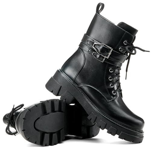 Women's Combat Boots for Women Booties Motorcycle Boots Fashion Buckle Goth Chunky Heel2