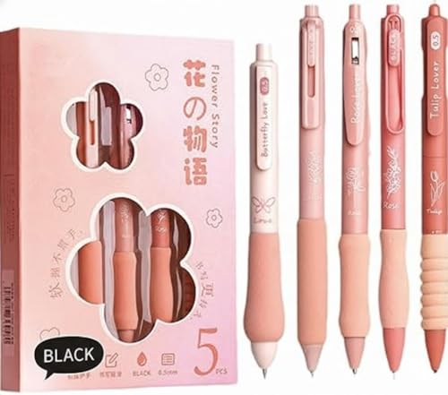 Image of COOFANDY Flower Theme 5 Pcs Gel Pens Cute Quick Drying Retractable Gel Ink Pens 0.5mm Fine Point black Ink Aesthetic Comfortable Writing for School Office School Supplies for Girls Boys