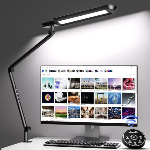 AmazLit Schreibtischlampe, LED Schreibtischlampe 1100 Lumen mit Klemme Schwenkarm Architektenlampe...