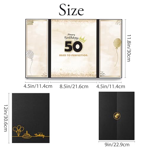 Image of DOUBLESHOOT 50th Birthday Guest Book Alternative Black Gold Party Decorations for Men 12 inchx18 inch - 50 Years Sign in Poster Card Gift - Fifty Party Signature Book Keepsake - Table Centerpiece Decor