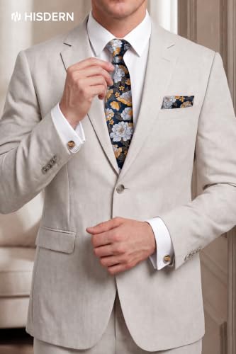 Image of HISDERN Ties for Men Paisley Tie and Pocket Square Cufflinks Set Formal Classic Floral Necktie Handkerchief Wedding Party