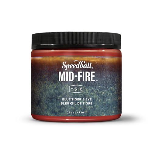 Speedball Mid-Fire Glaze Blue Tigers Eye 16 Ounce Jar for Pottery and Ceramics