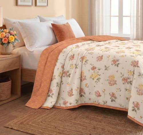 Image of BSB HOME 280 GSM Reversible Dohar for Double Bed, Ultra Soft AC Blanket, Lightweight All Season Summer Quilt, Breathable Blanket, Skin Friendly Dohar, 85 x 88 Inches (216 x 224 cm) - Botanical Cream