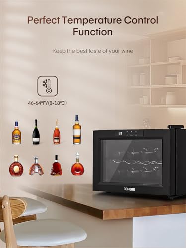 FOHERE Cave à vin pour 8 Bouteilles, Réfrigérateur à vin de Table Avec Porte en Verre, 22 Litres LED + Affichage Numérique, Réfrigérateur à Boissons Avec Porte en Verre, 8-18 °C – Image 4