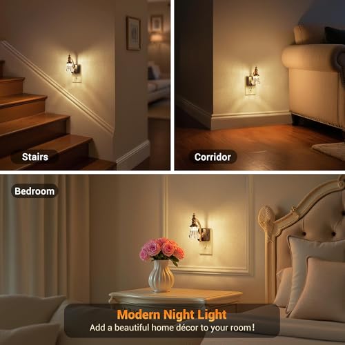 Image of JandCase Night Light, Night Lights Plug into Wall, Glass Flower Nightlight | LED 0-100LM Dimmable Nightlights, Dusk to Dawn Sensor, 1W Vintage Nite Light for Bathroom Hallway Gift Decor, 1 Pack