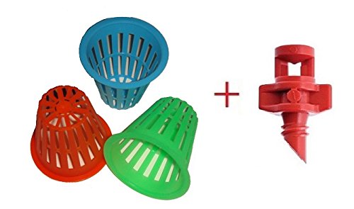 Cz Garden Supply 100 Pack - 2 inch Colored Round NET POTS Heavy Duty Orchid/Hydroponics Slotted Mesh - Blue, Green, Orange + Free Micro Sprayers